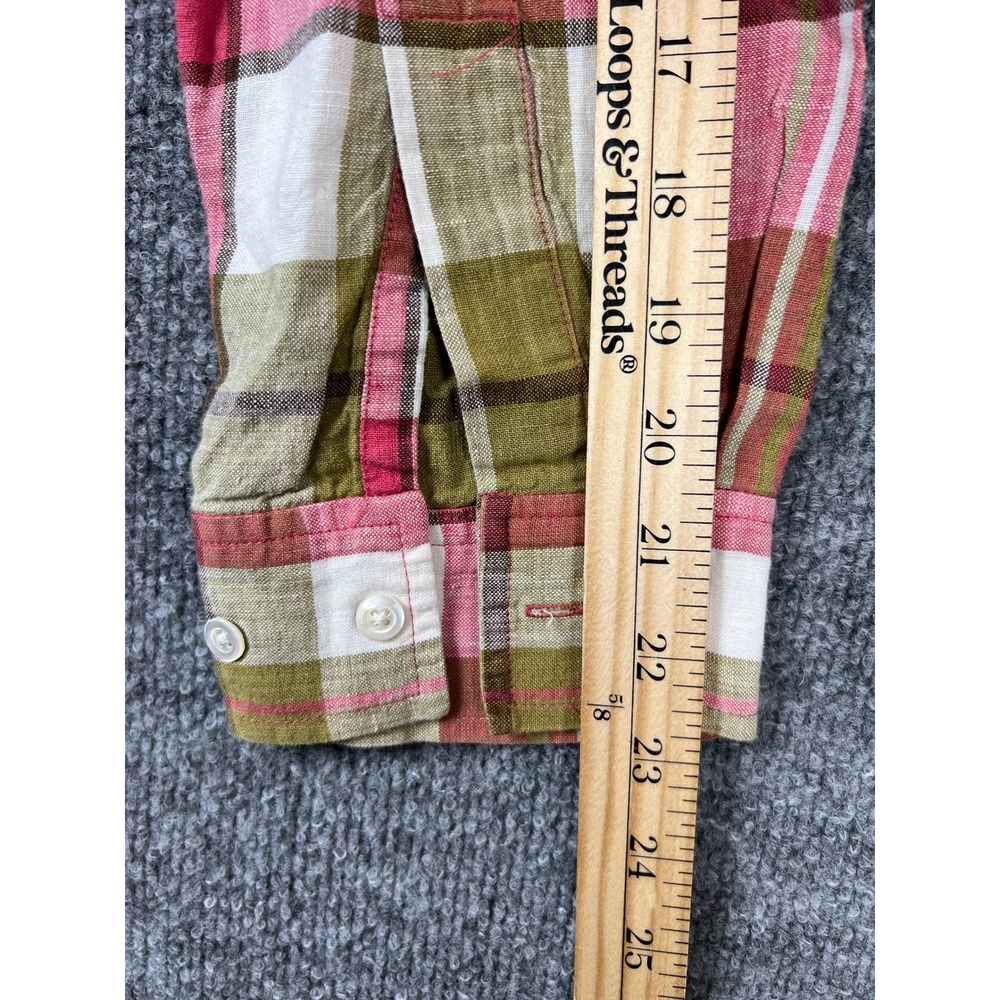 Jones New York Signature Womens Blouse Sz Small Pink Plaid Tie Front Linen Shirt - Picture 10 of 10